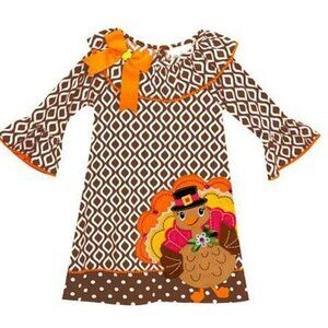 GIRLS FALL THANKSGIVING TURKEY DRESS LIKE NEW